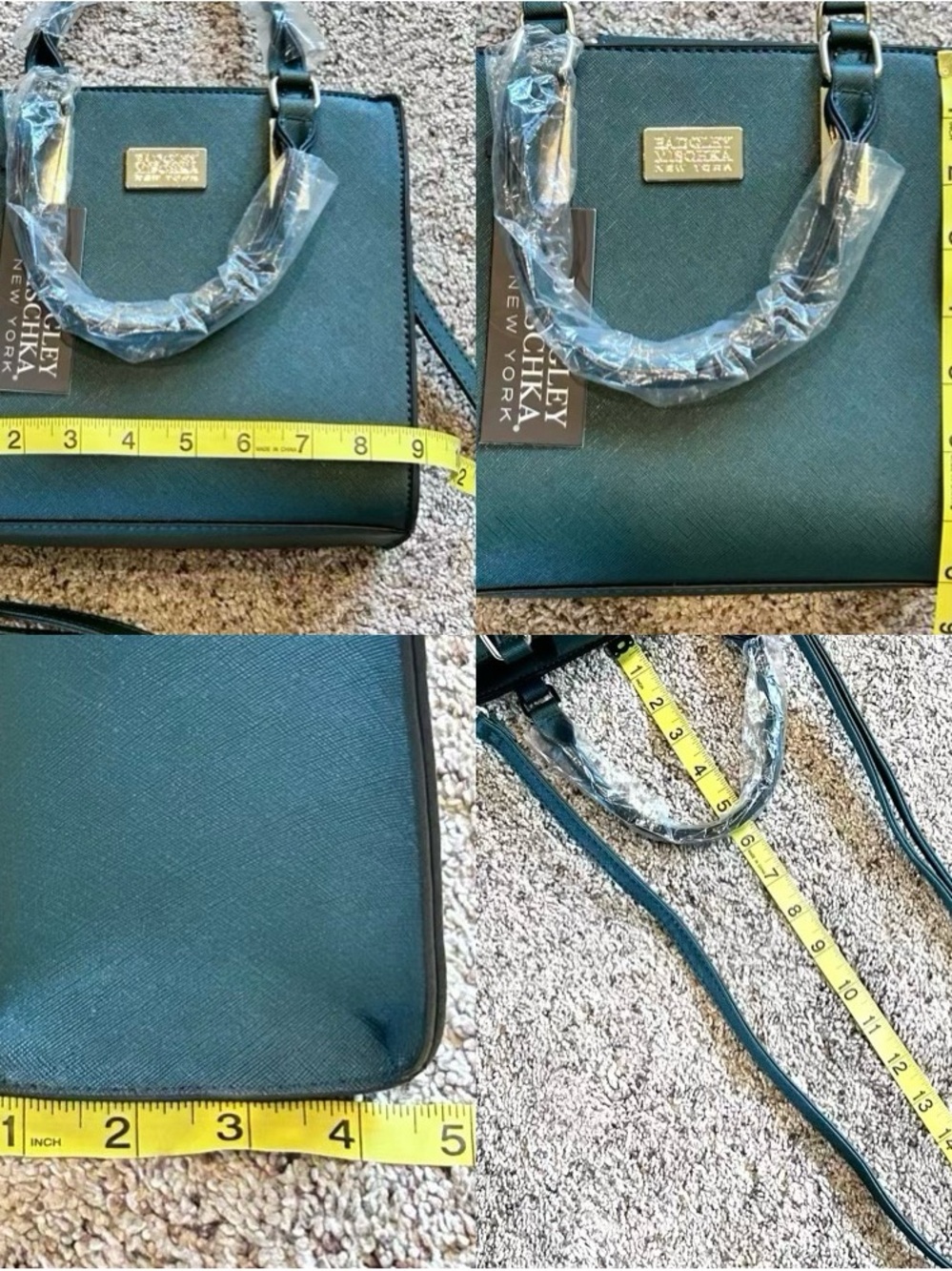Badgley Mischka Vegan Saffiano Leather Emerald Green Crossbody Handbag 9x8 NEW - Picture 15 of 15